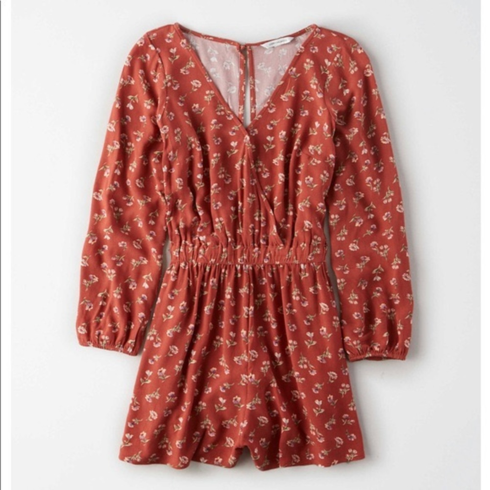 American Eagle Rust Floral Romper